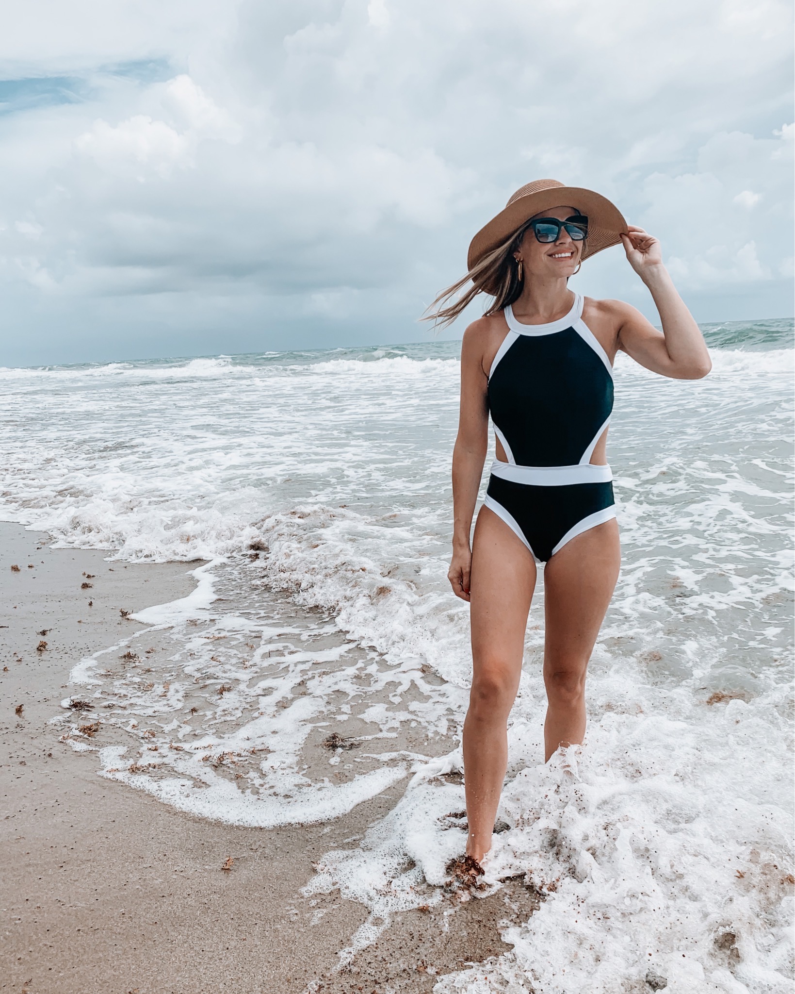 This image showcases one of my favorite purchases of 2020, the Shein cut-out side one piece swimsuit.